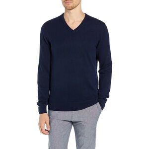 J Crew men’s v-neck cashmere sweater navy blue large